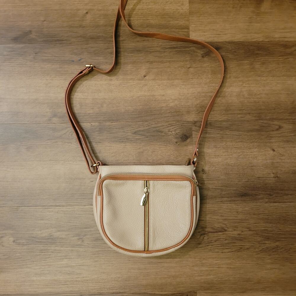 valentina light pink and brown pebbled leather crossbody handbag